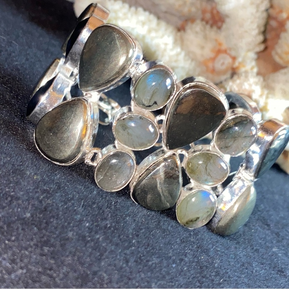 Mysterious Apache Pyrite + Black Onyx accent multi-gem statement Bracelet